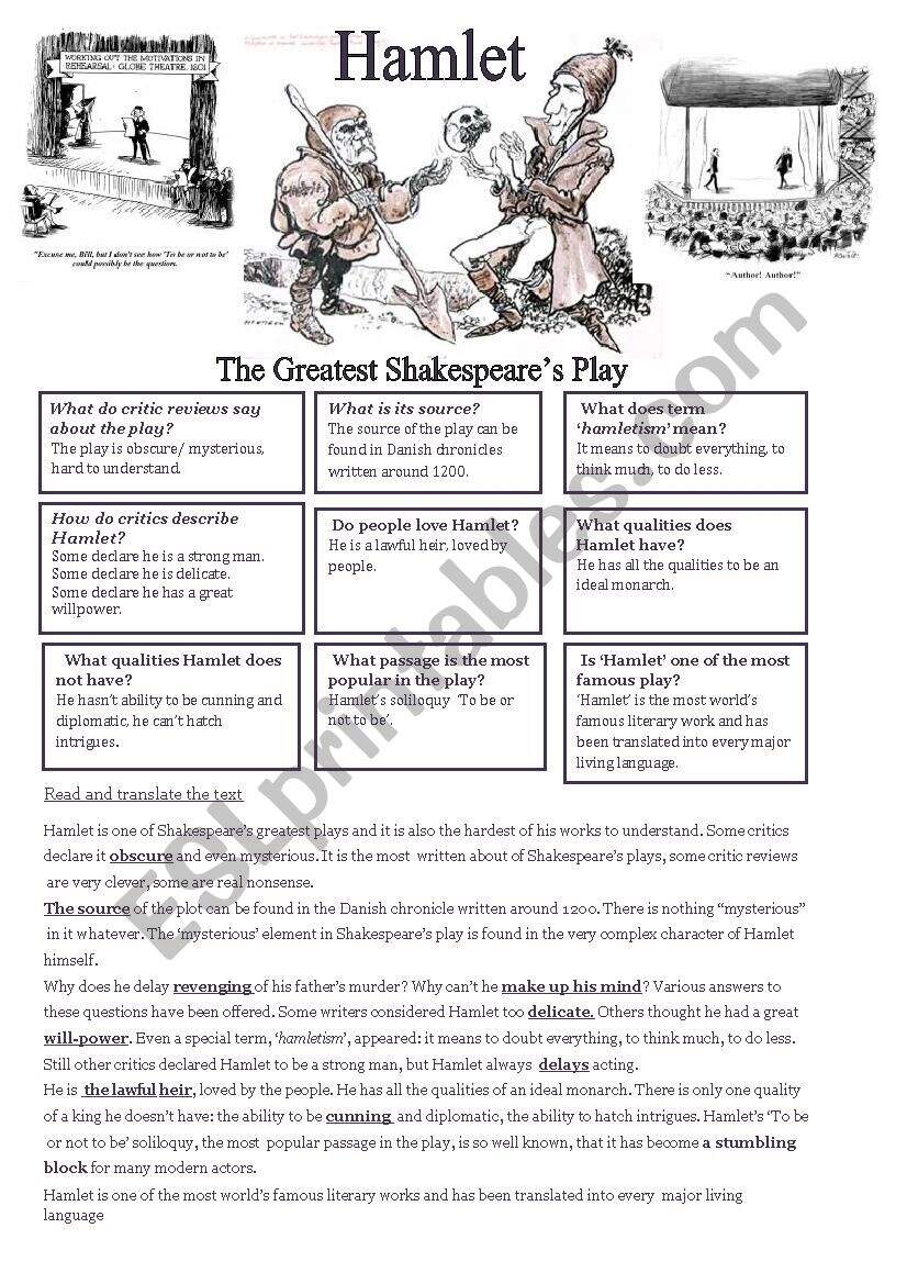 Hamlet ESL Worksheet By Savvinka