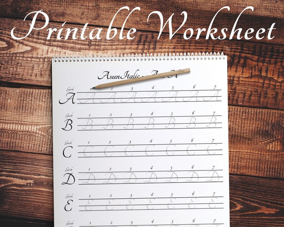 Handwriting Printable For Italic Calligraphy Practice Learn Modern Italic Scripts With Worksheet Tracing Paper For Italic Calligraphy Etsy
