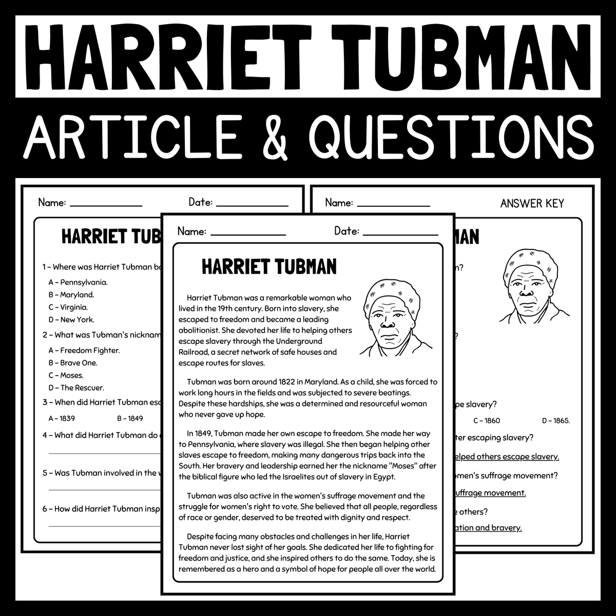 Harriet Tubman Article And Reading Comprehension Questions Women S History Made By Teachers Harriet Tubman Article And Reading Comprehension Questions Women S History Made By Teachers