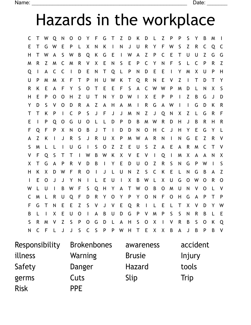 Hazards In The Workplace Word Search WordMint Hazards In The Workplace Word Search WordMint