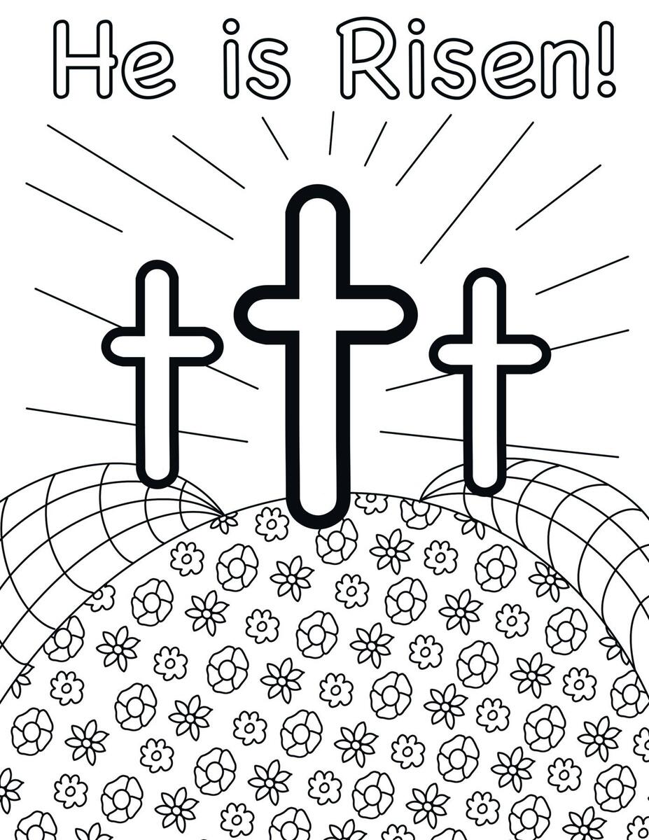 He Is Risen Cross Christian Easter Coloring Page Sheet By Knox Worksheets
