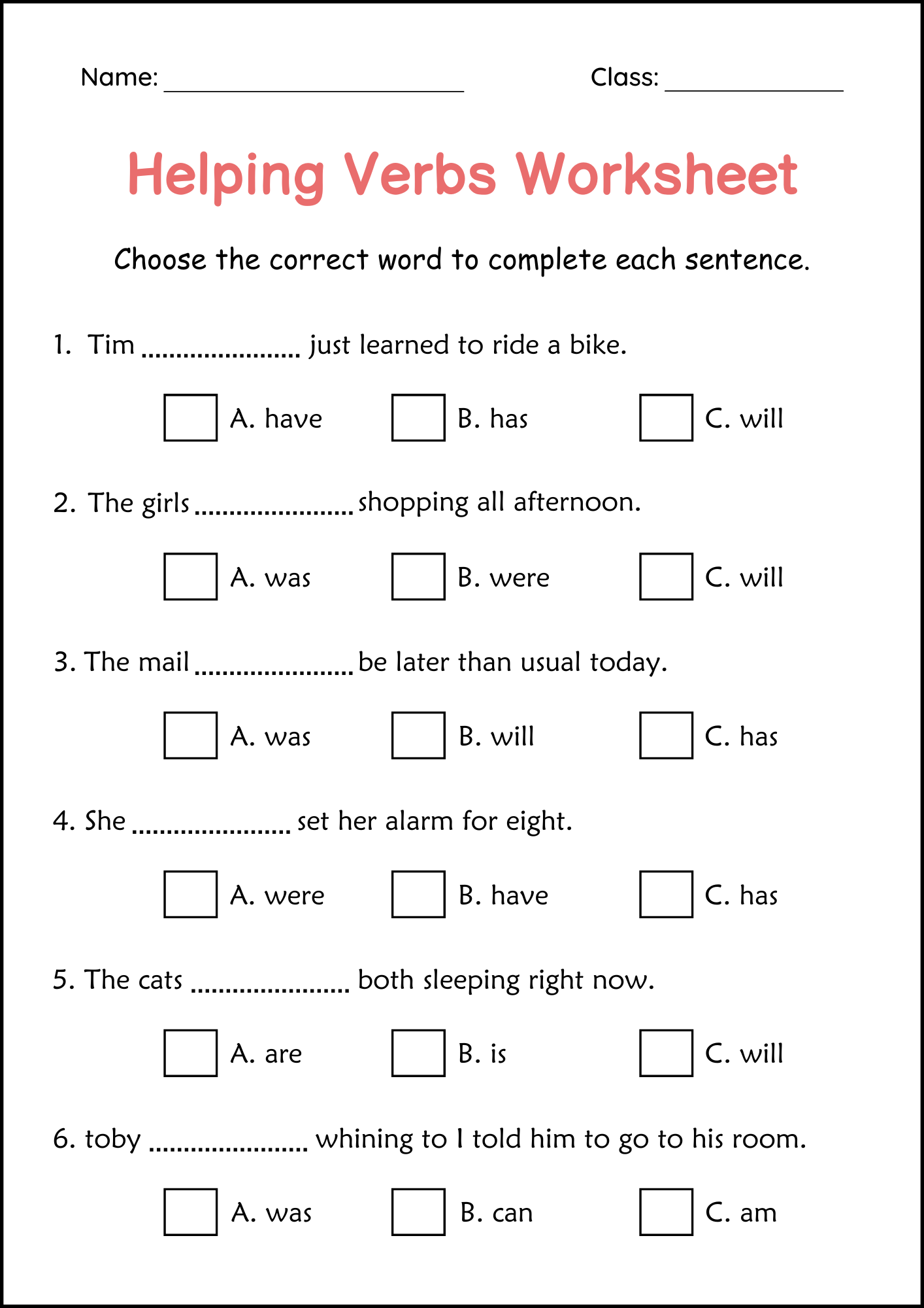 Helping Verbs Worksheet For Class 3 Free PDF Practice