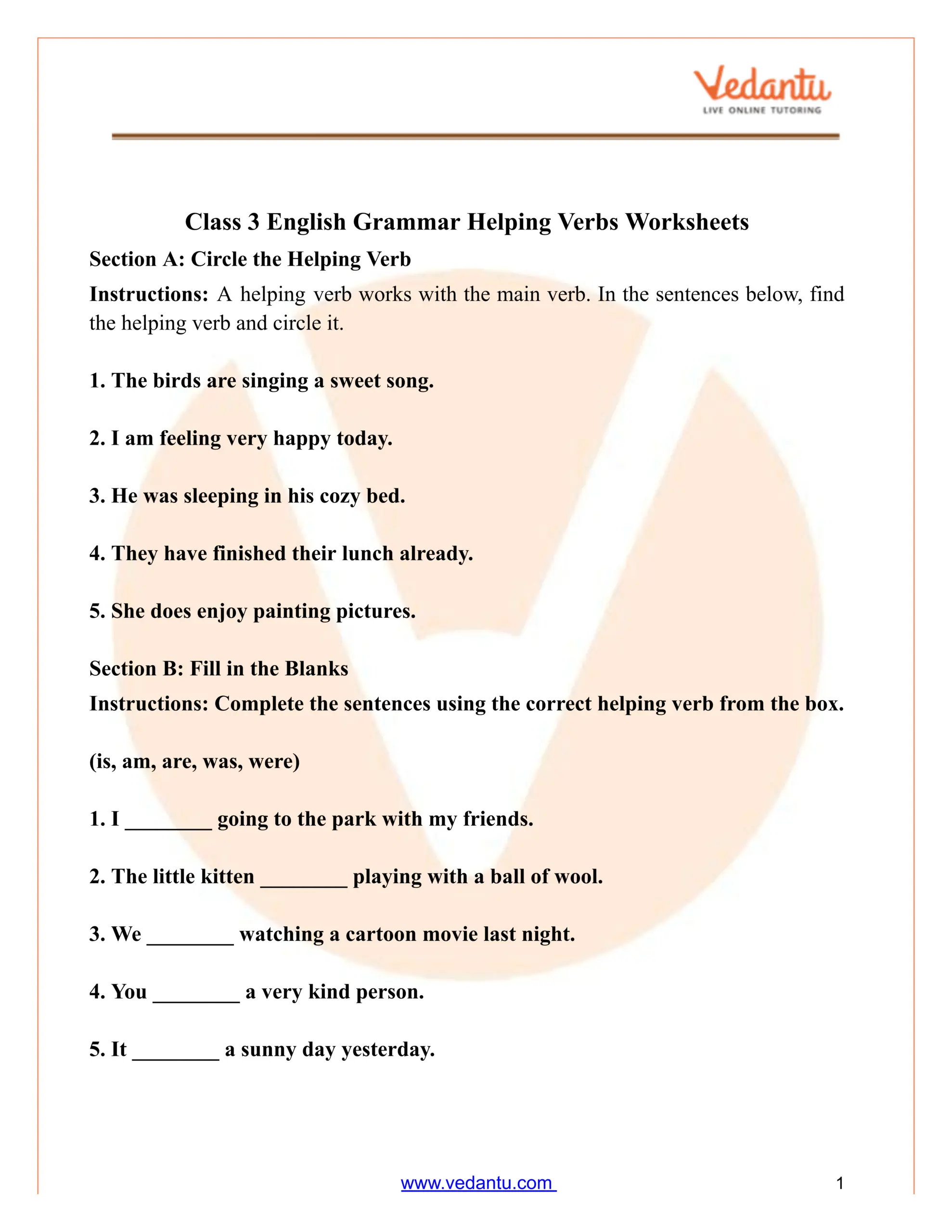 Helping Verbs Worksheet For Class 3 Free PDF Practice