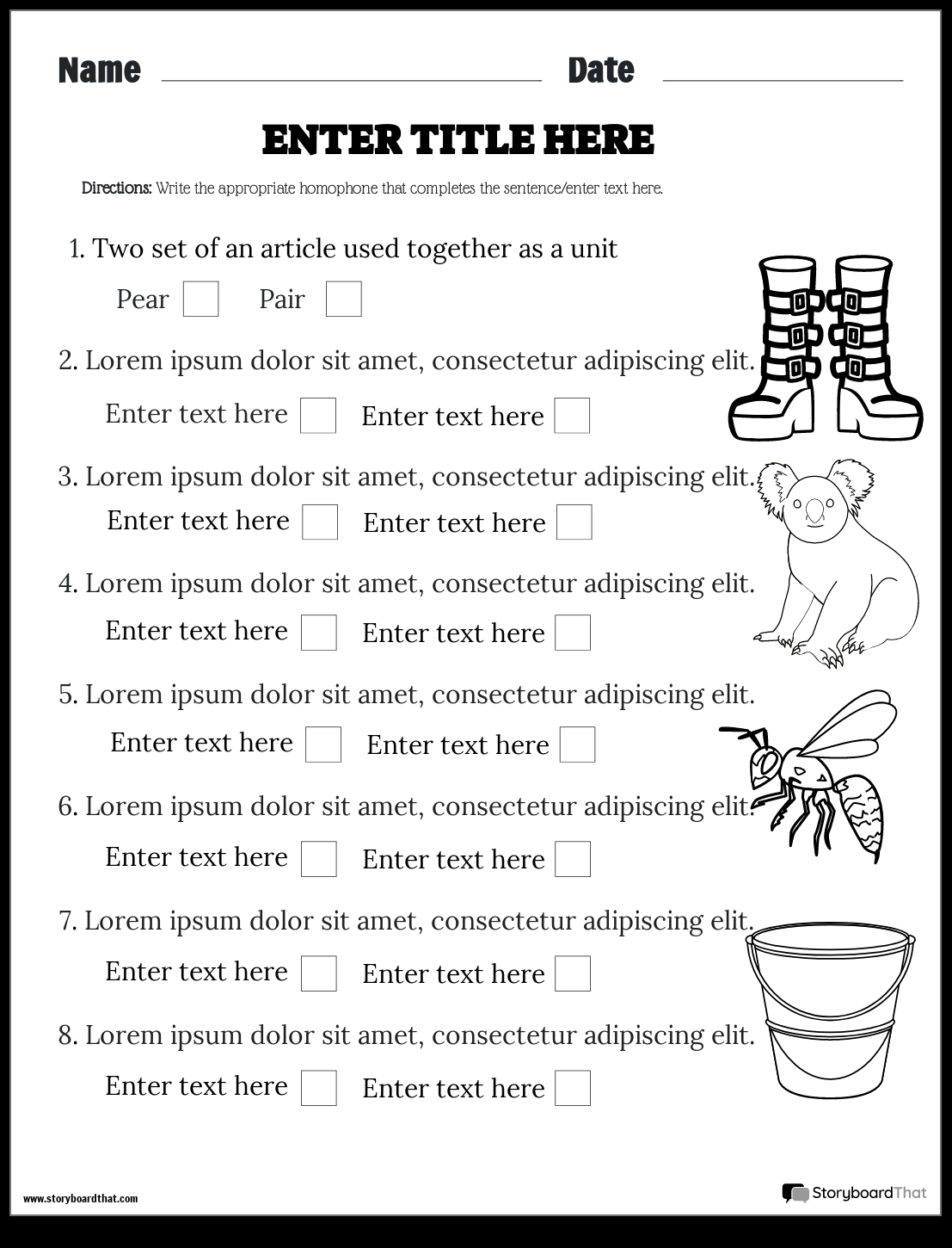 Homophone Worksheets Create Yours With Storyboard That