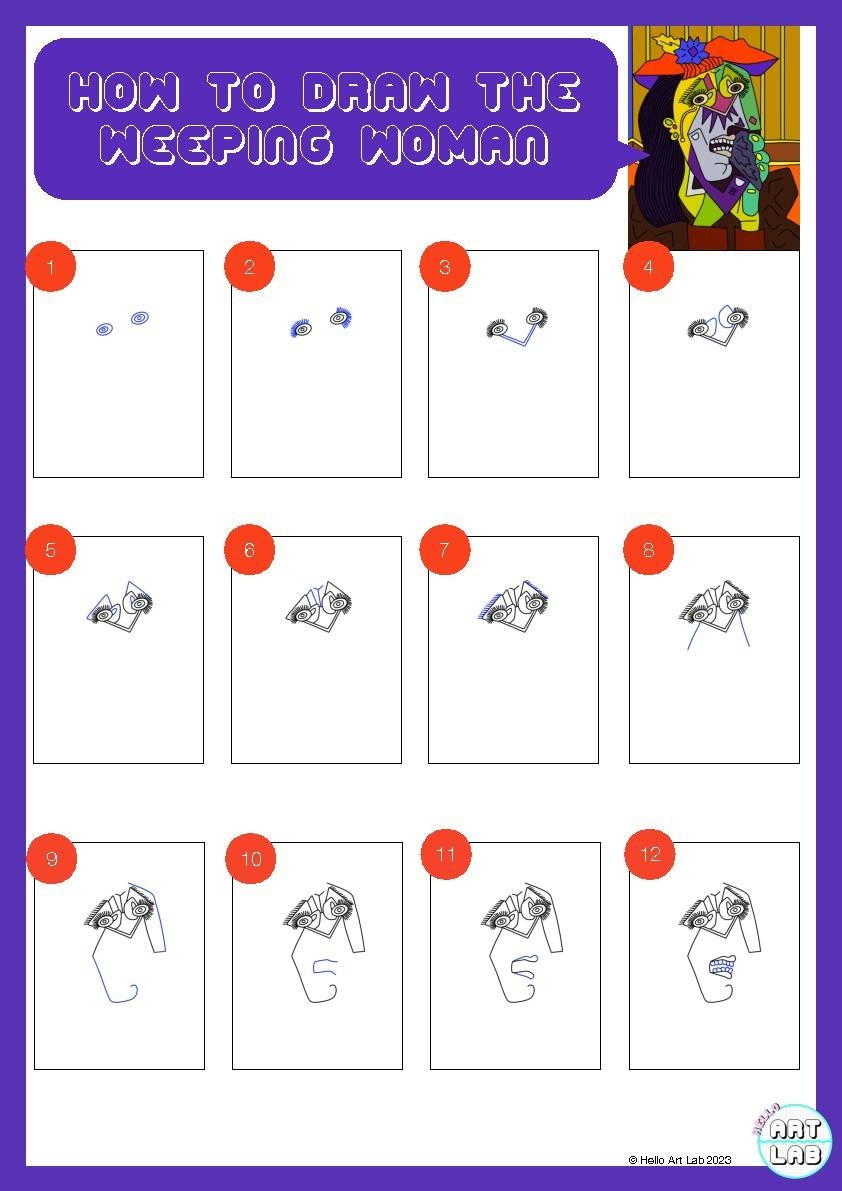 How To Draw Weeping Woman Pablo Picasso By Hello Art Lab TPT