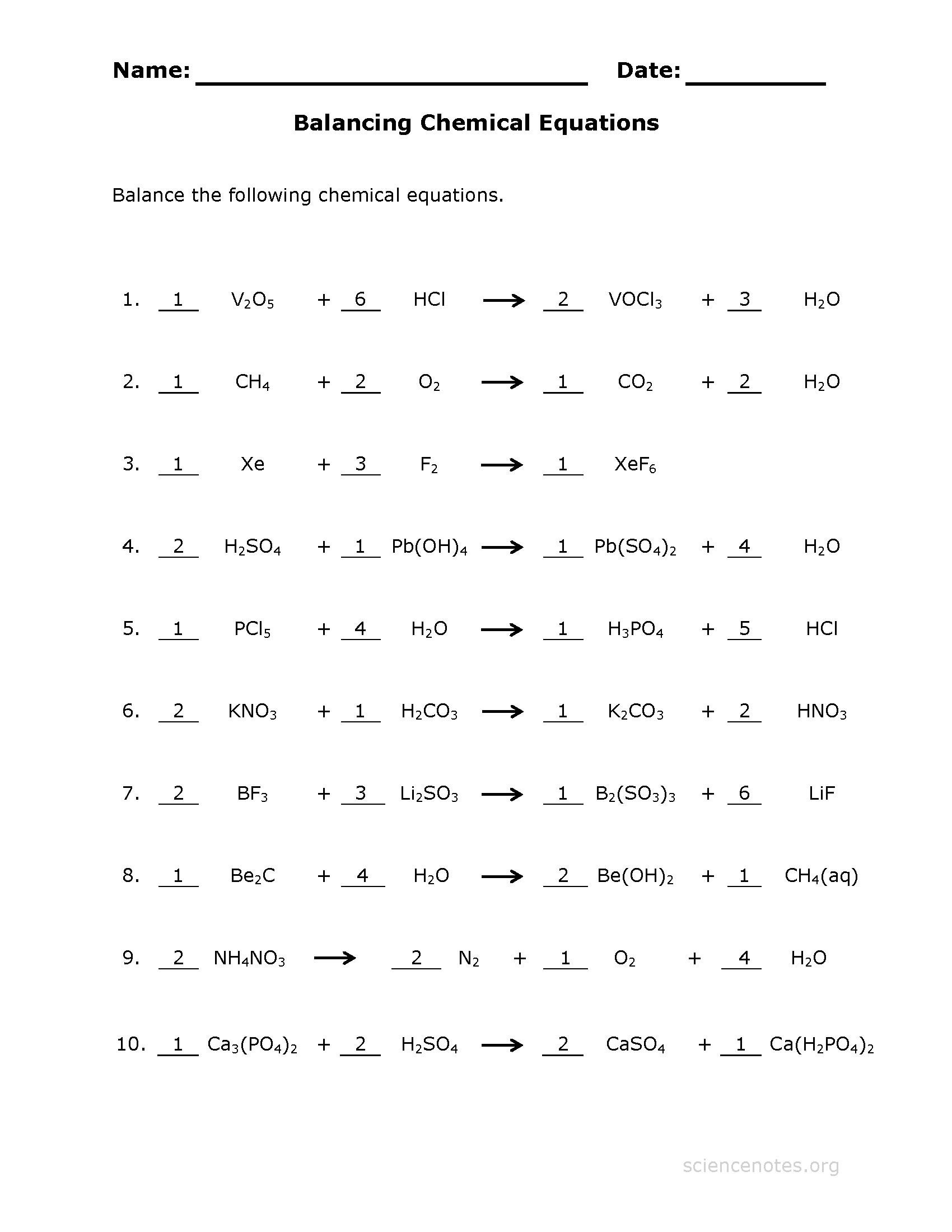 How To Practice Balancing Chemical Equations 49 Balancing Chemical Equations Worksheets With Answers