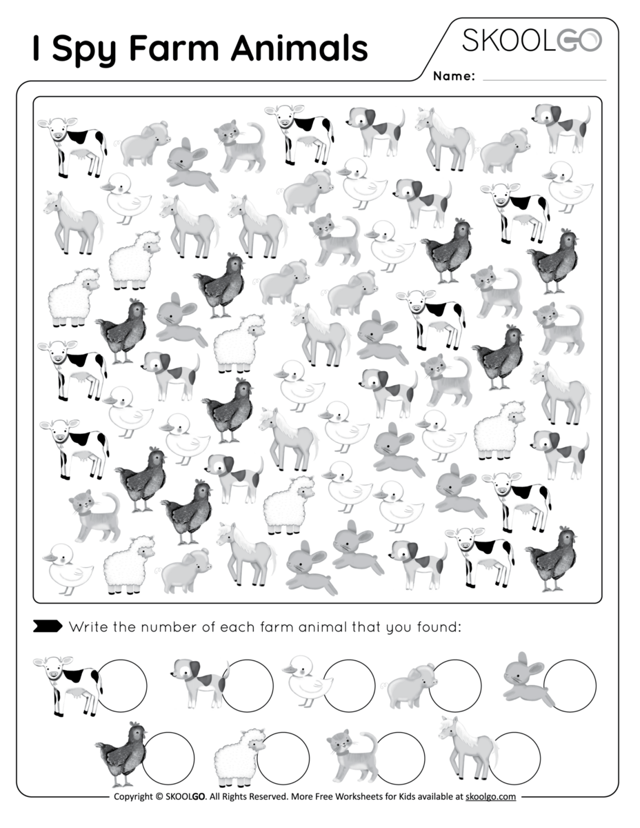 I Spy Farm Animals Free Worksheet SKOOLGO