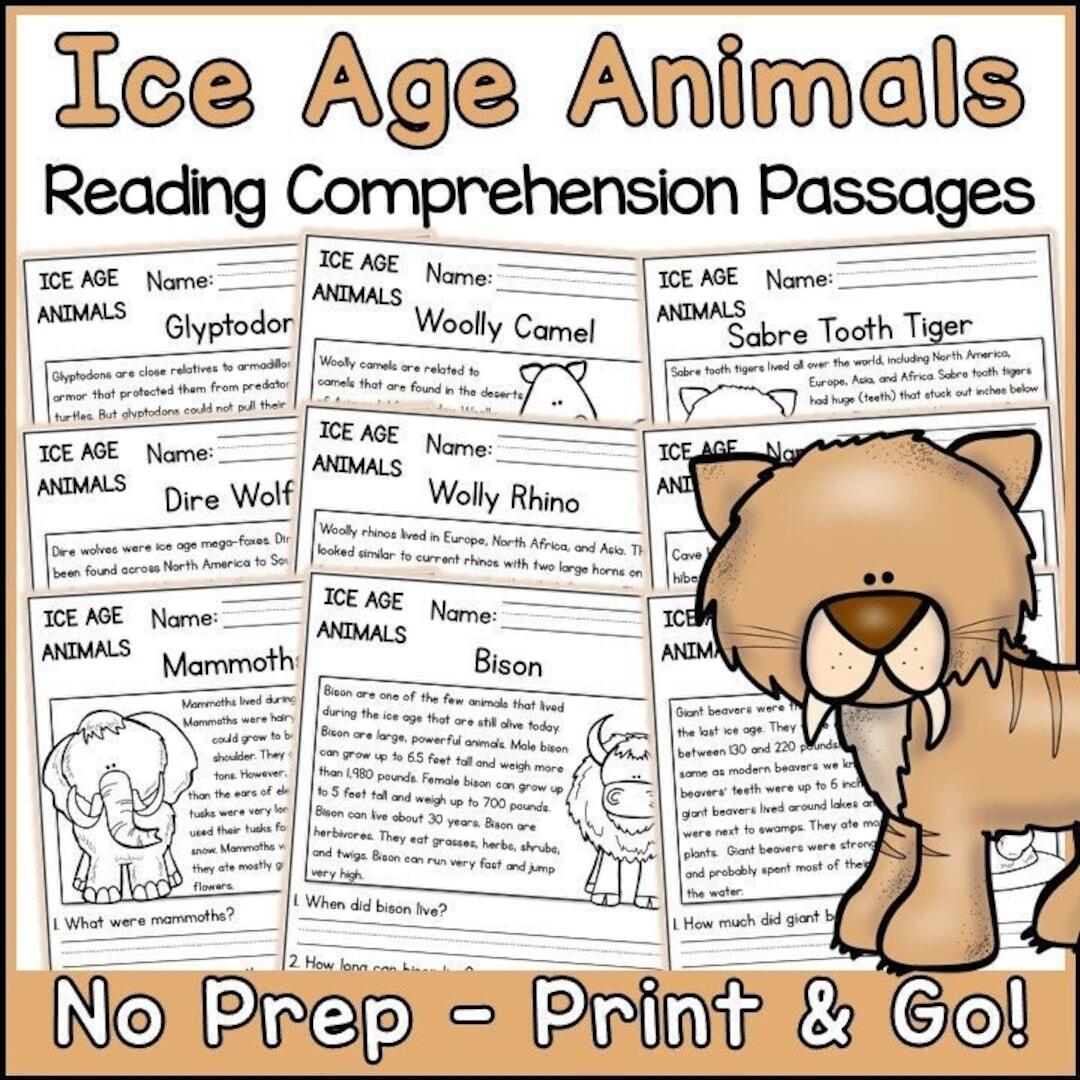Ice Age Animals Reading Comprehension Passages And Questions Science Printable Worksheets Etsy ICE AGE ANIMALS Word Search WordMint