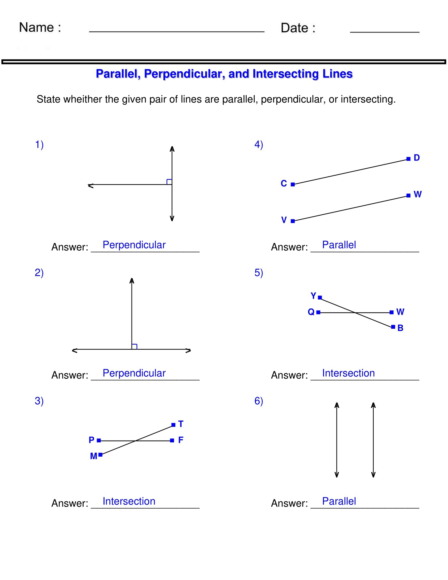 Identifying Point Of Intersection With Equations Worksheet Download
