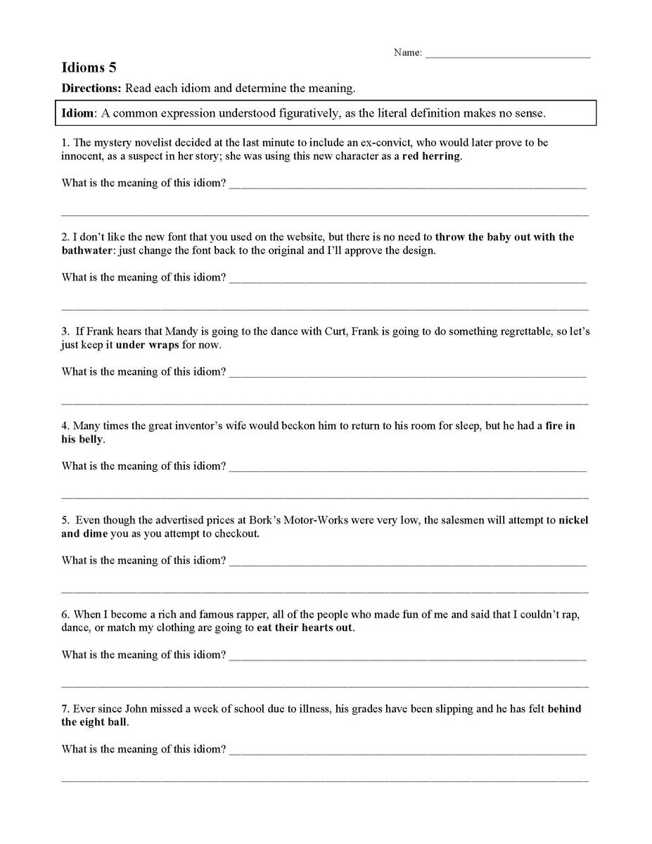 Idiom Worksheet 5 Reading Activity Class 5 Vocabulary Proverb Idiom Worksheet PDF Printable Free