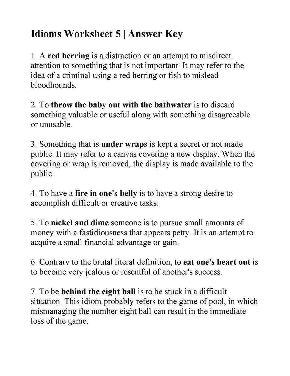 Idiom Worksheet 5 Reading Activity Idiom Worksheet 5 Reading Activity