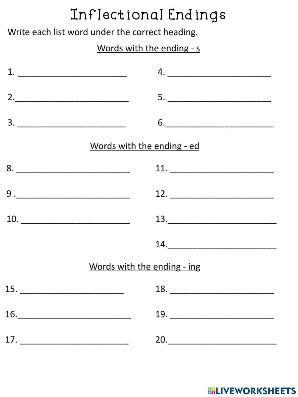 Inflectional Endings Worksheet 1 Worksheet Worksheets Library Inflectional Endings Worksheet 1 Worksheet Worksheets Library