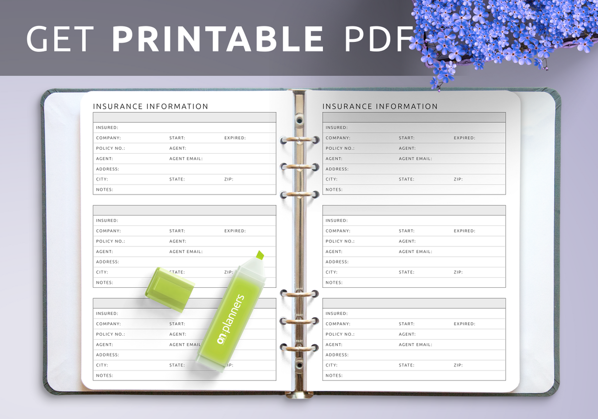 Insurance Information Template Organized PDF For Records Insurance Information Template Organized PDF For Records