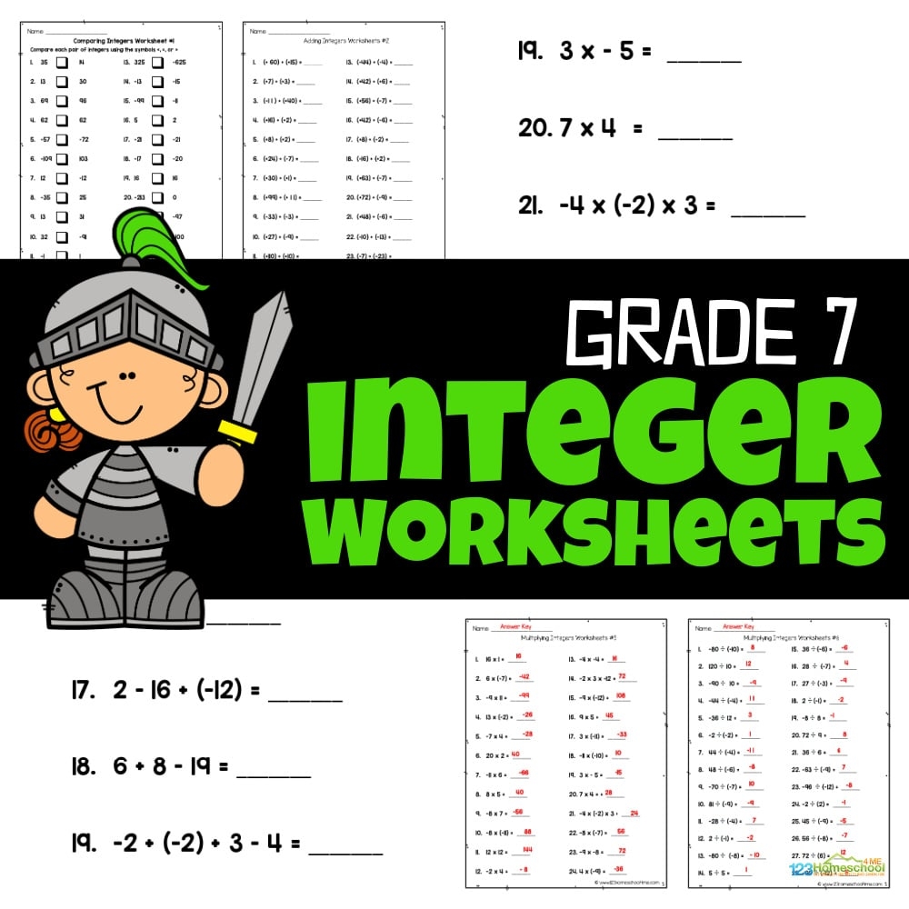 Seventh Grade Comparing Integers Worksheet