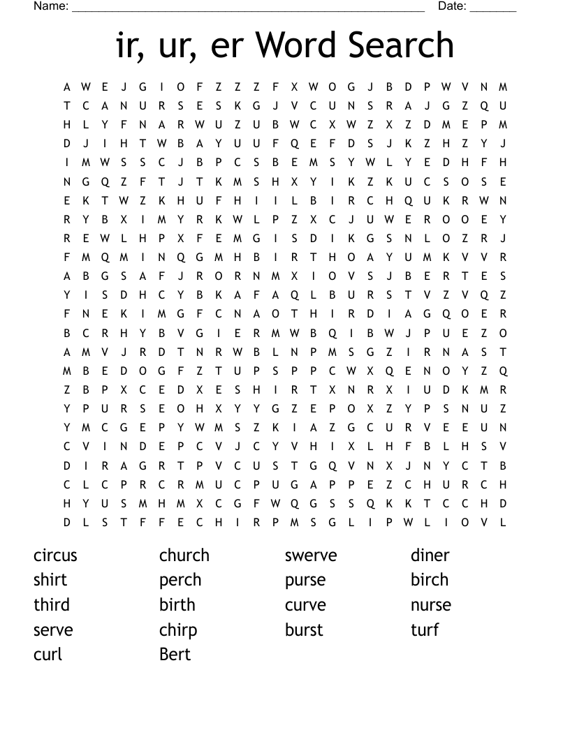 Ir Ur Er Word Search WordMint Ir Ur Er Word Search WordMint