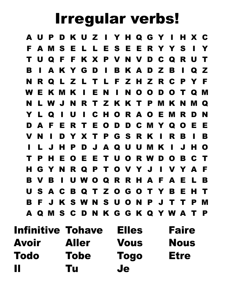 Irregular Verbs Word Search WordMint Irregular Verbs Word Search WordMint