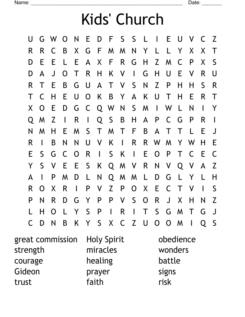 Kids Church Word Search WordMint