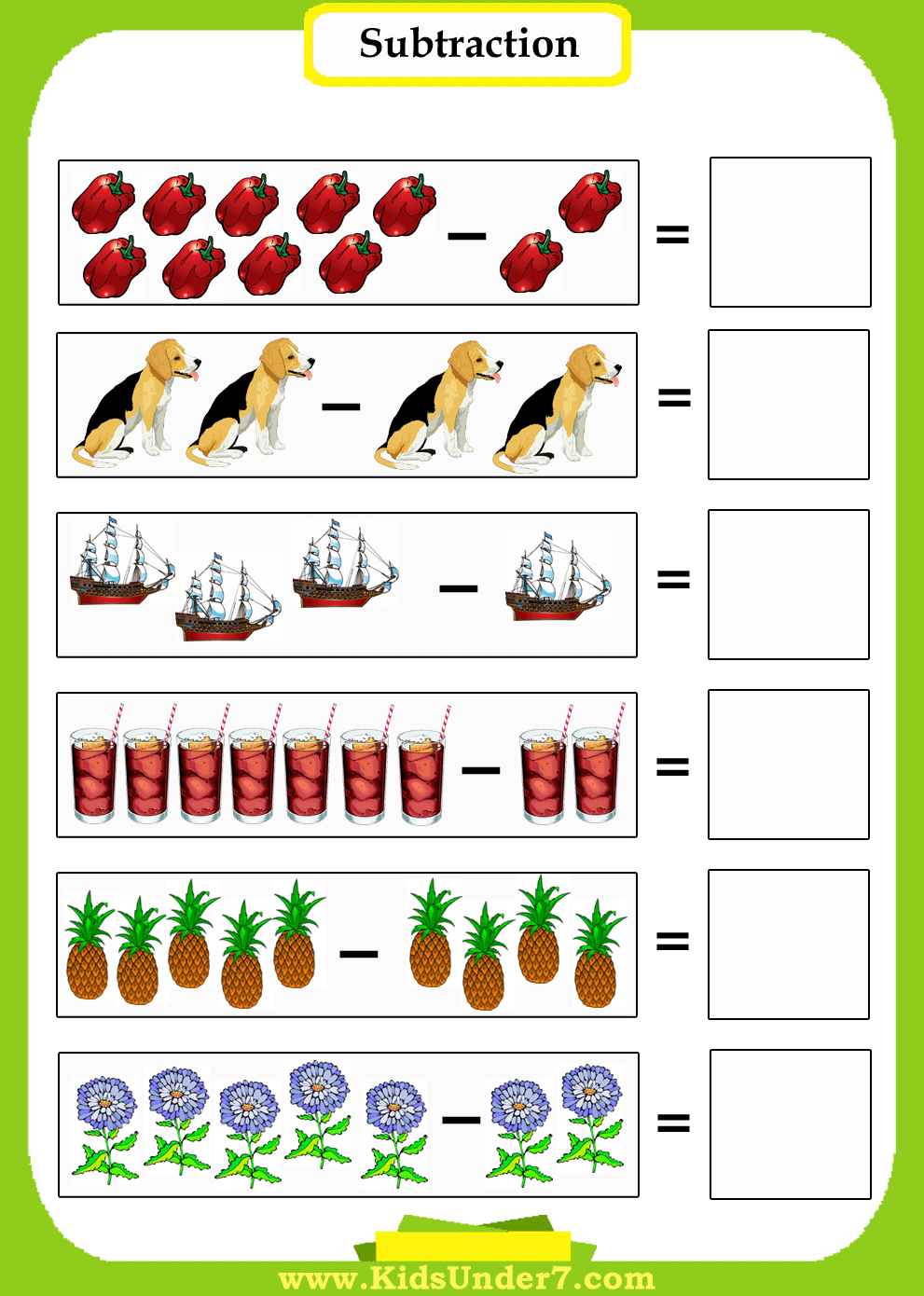 Kids Under 7 Subtraction Worksheets Worksheets Library