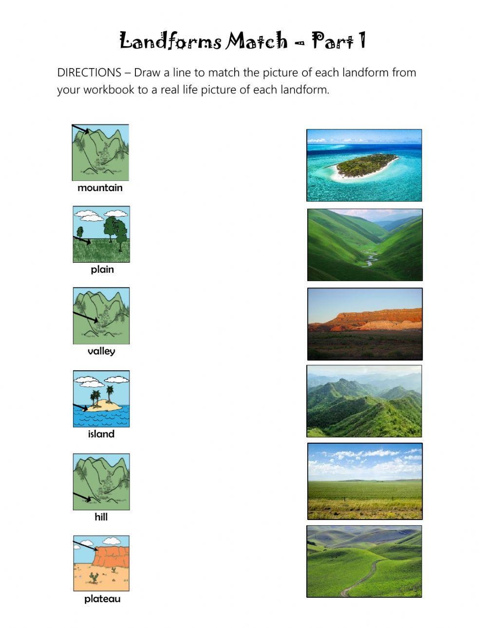Landforms Match Part 1 Worksheet Worksheets Library