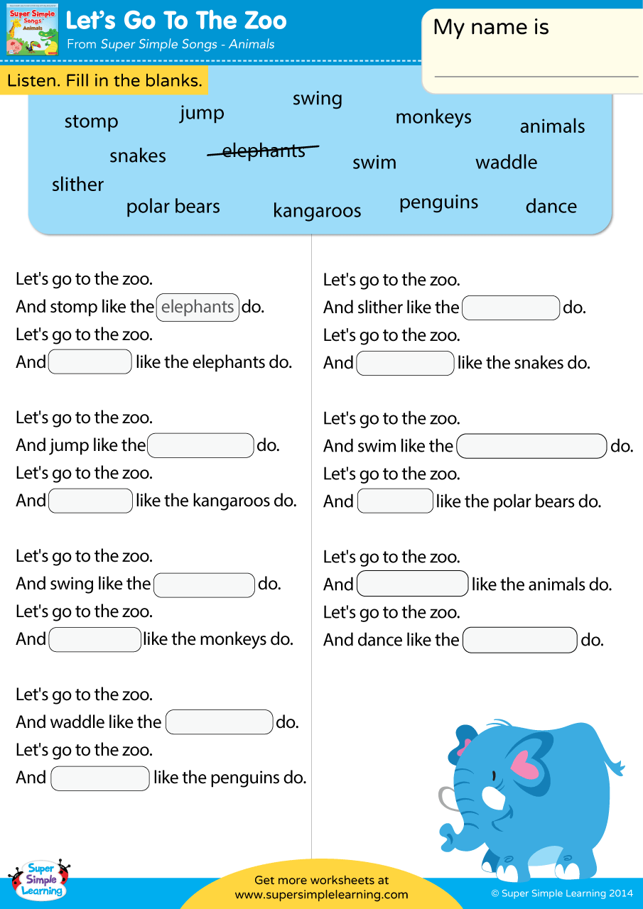 Let S Go To The Zoo Worksheet Fill In The Blanks Super Simple