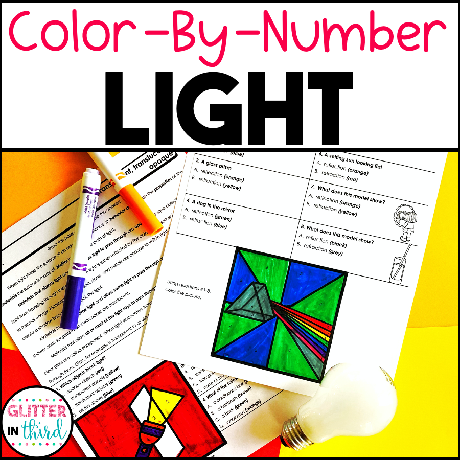 Light Worksheets Color By Numbers Science SOL 5 6 Glitter In Third