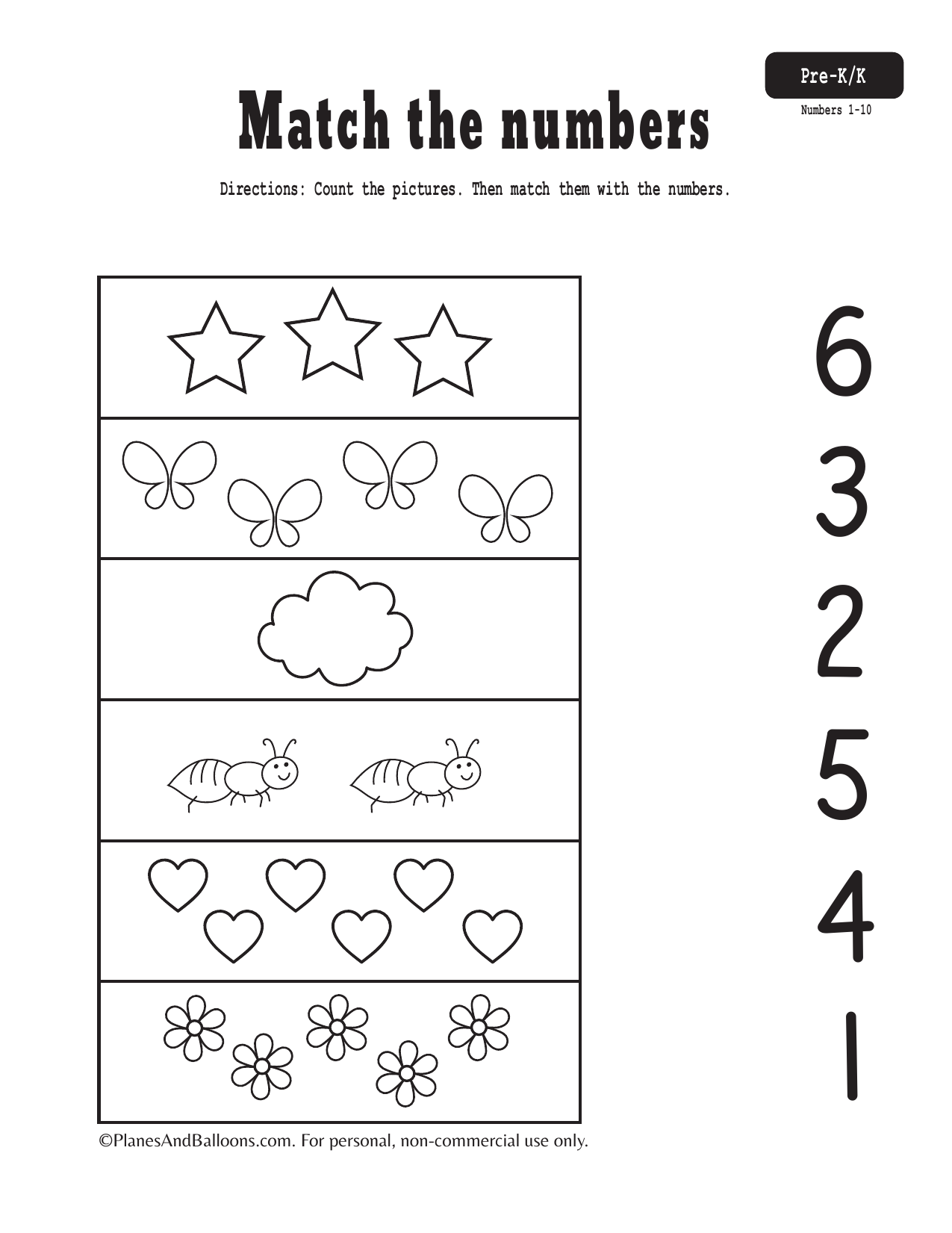 Match Numbers 1 10 Worksheet Kindergarten Math Counting Objects Worksheets 1 10 Black And White Made By Teachers