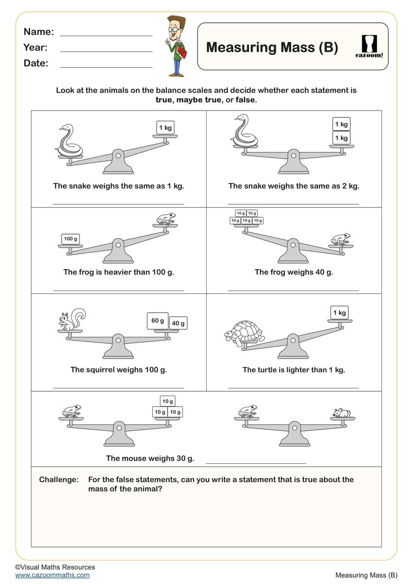 Measuring Mass B Printable PDF Year 2 Measurement Worksheet