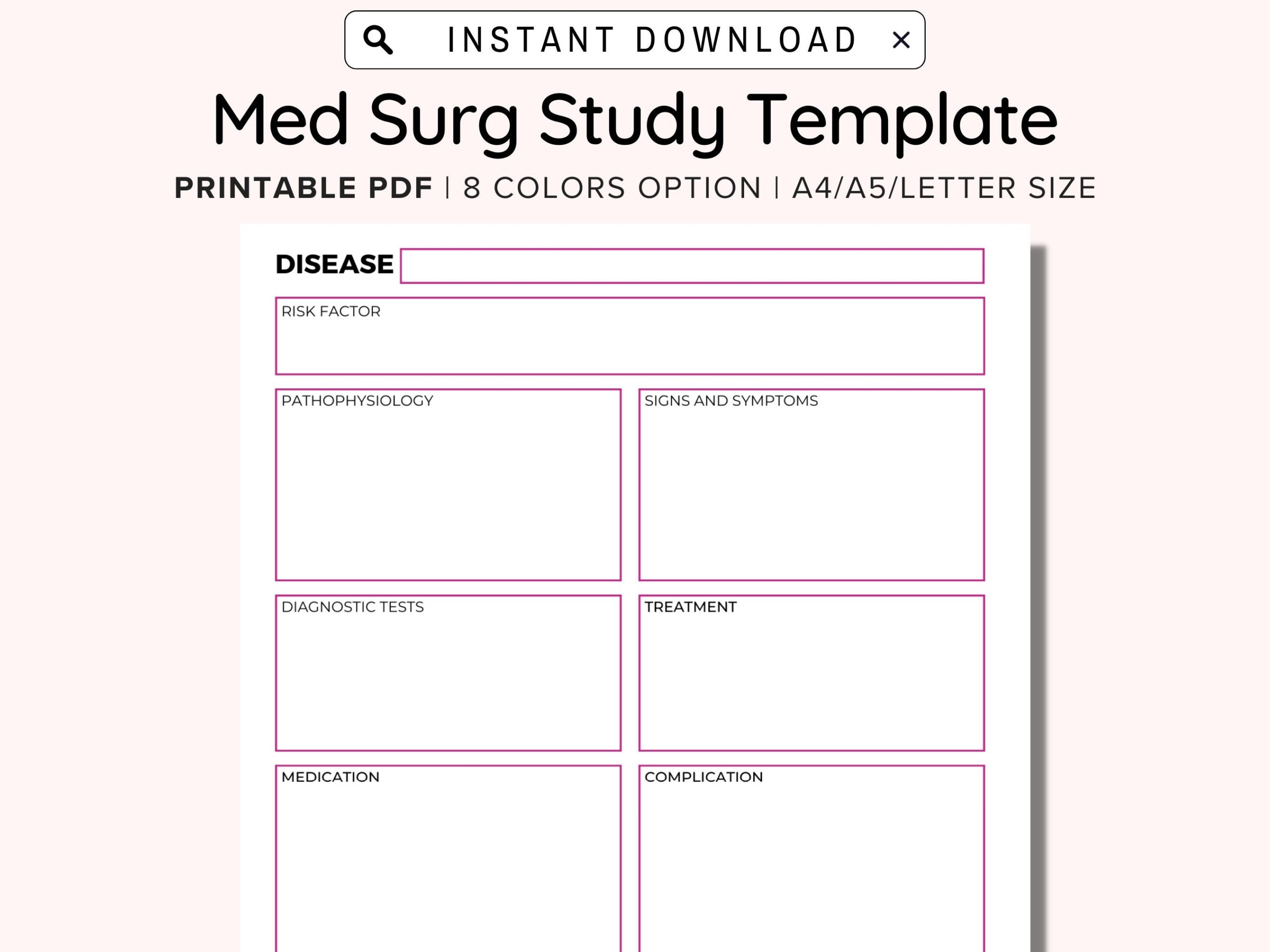 Med Surg Study Template Printable Medical Surgical Nursing Template Disease Study Guide Nursing Student Disease Process Template PDF Etsy
