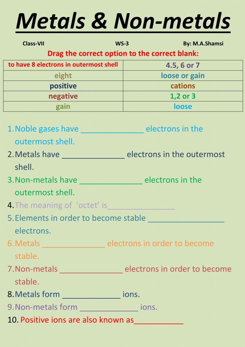 Metals And Non Metals Interactive Worksheet Worksheets Library Metals And Non Metals Interactive Worksheet Worksheets Library