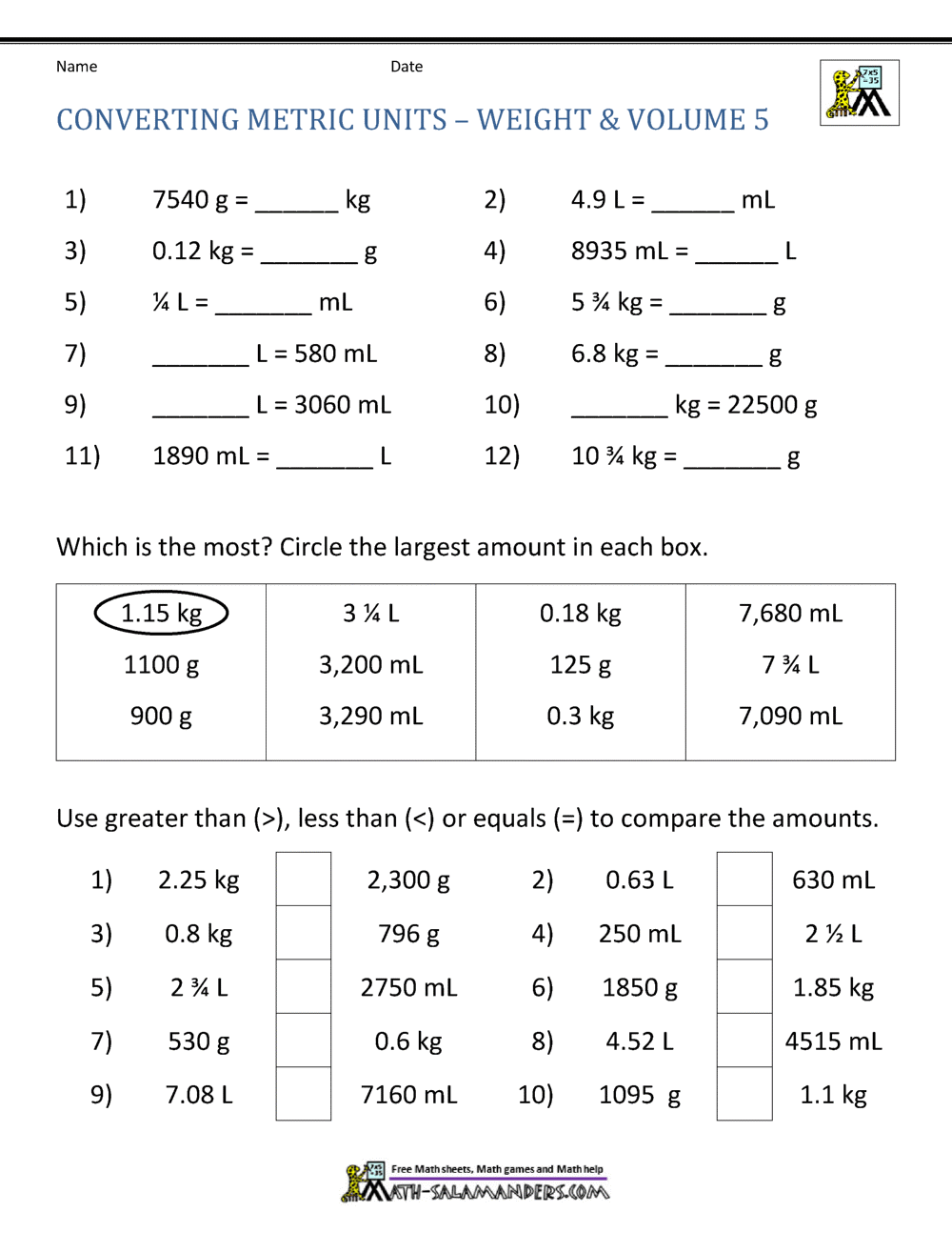 Metric Conversion Worksheet Metric Conversions Worksheet Printable Maths Worksheets