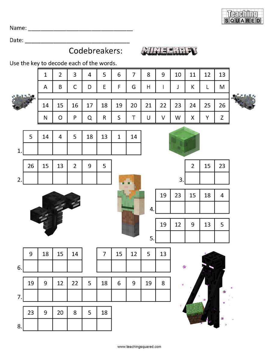 Minecraft Worksheets Teaching Squared Minecraft Worksheets Teaching Squared