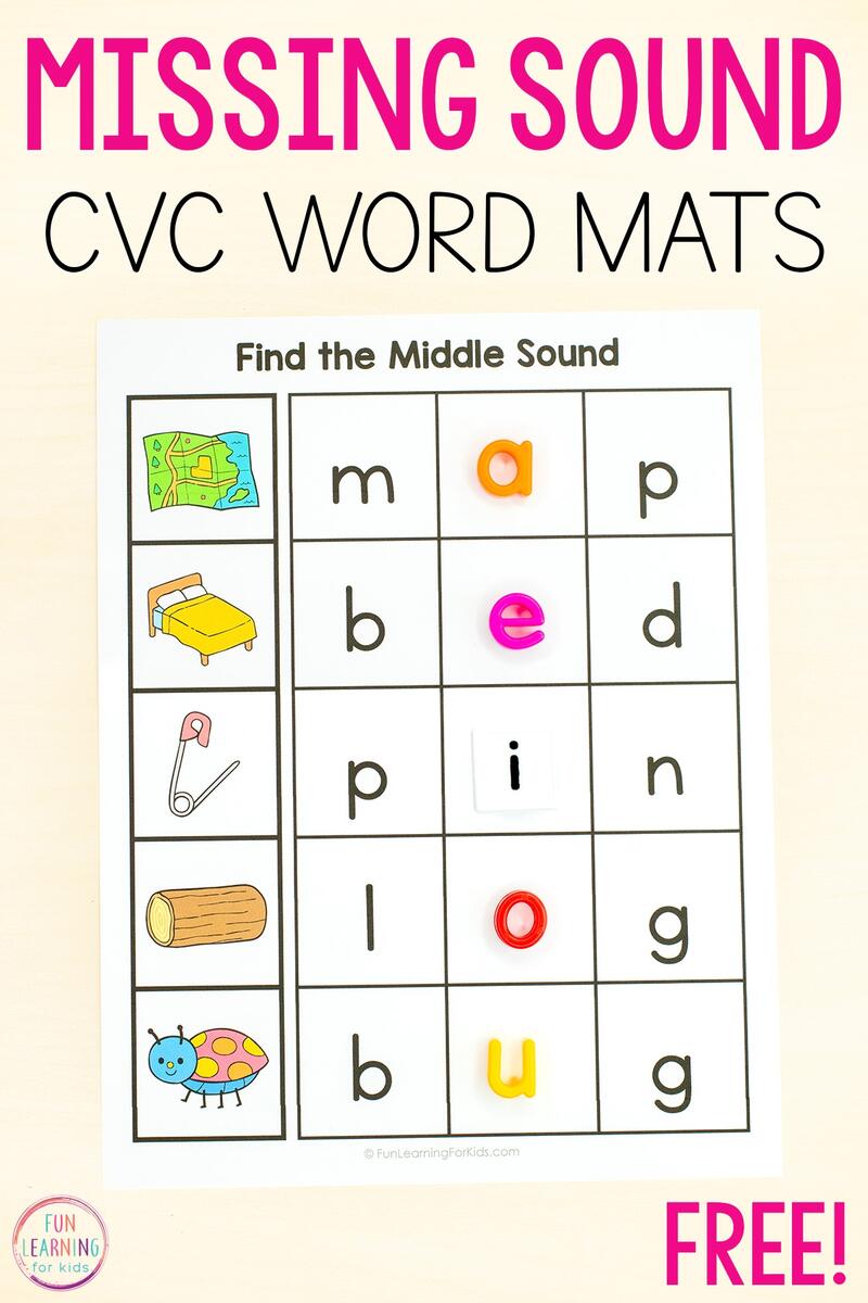 Missing Middle Sound CVC Word Mats Free Printable