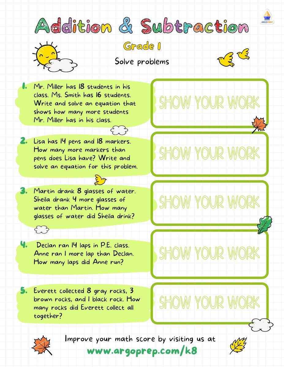 Mixed Addition And Subtraction Word Problems Worksheets For Grade 1 ArgoPrep Mixed Addition And Subtraction Word Problems Worksheets For Grade 1 ArgoPrep