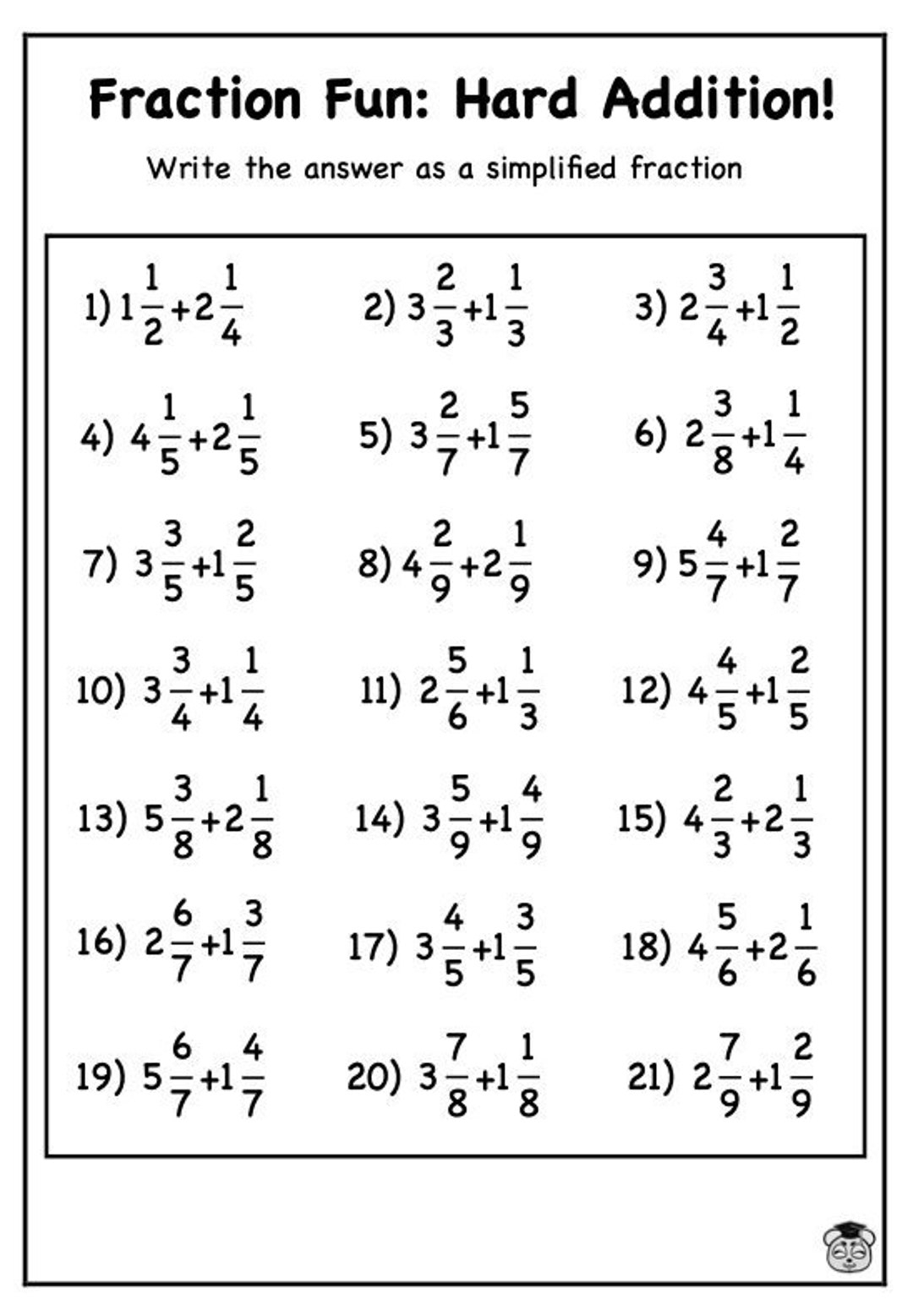 Mixed Fraction Subtraction Practice Kids 7 11 Educational Math Worksheet Primary School Learning Activities Homeschooling Resource Etsy