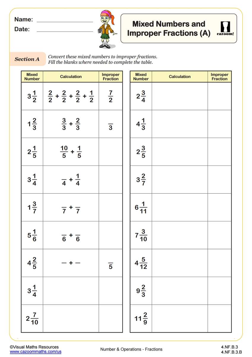 Improper Fraction Worksheets