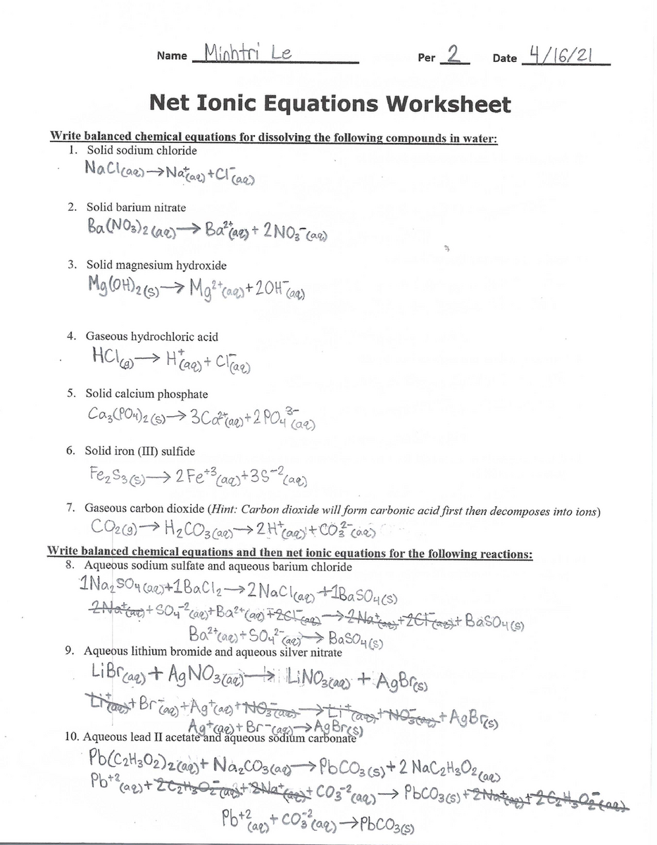 Molecular And Ionic Equations Worksheet Worksheets Library Worksheets Library Net Ionic Equations Worksheet BALANCE The Following Worksheets Library