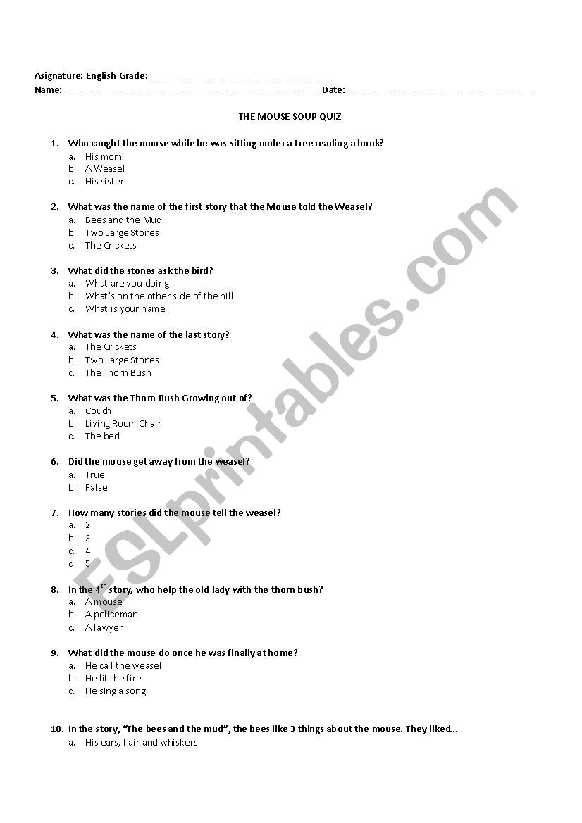 Monster Soup First Comprehension Fiction Printable Skills Sheets