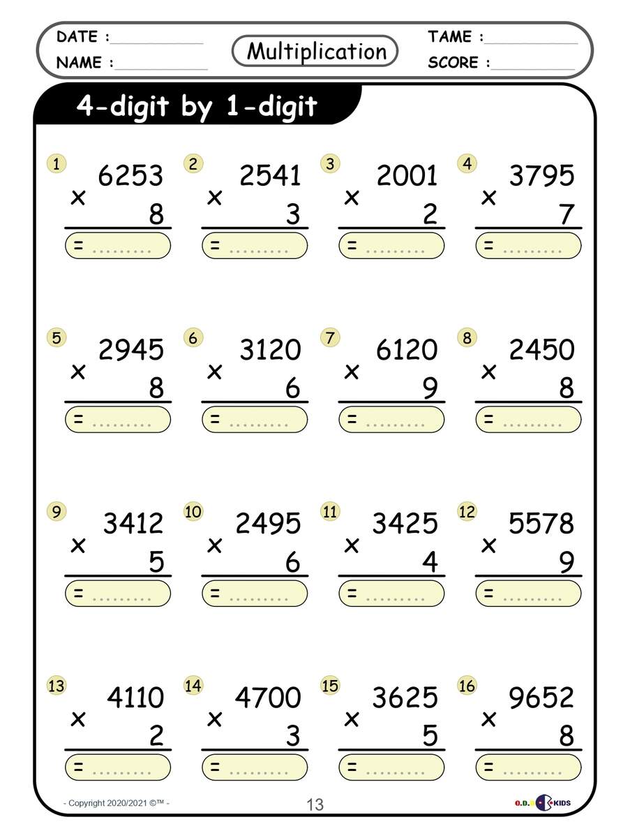Multi Digit Multiplication Mastery Worksheets From 2 Digit To 4 Digit Operation Made By Teachers