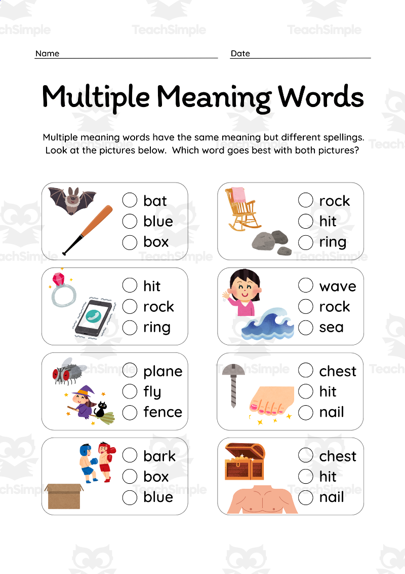 Free Multiple Meaning Words Worksheets For Teaching Worksheets Library