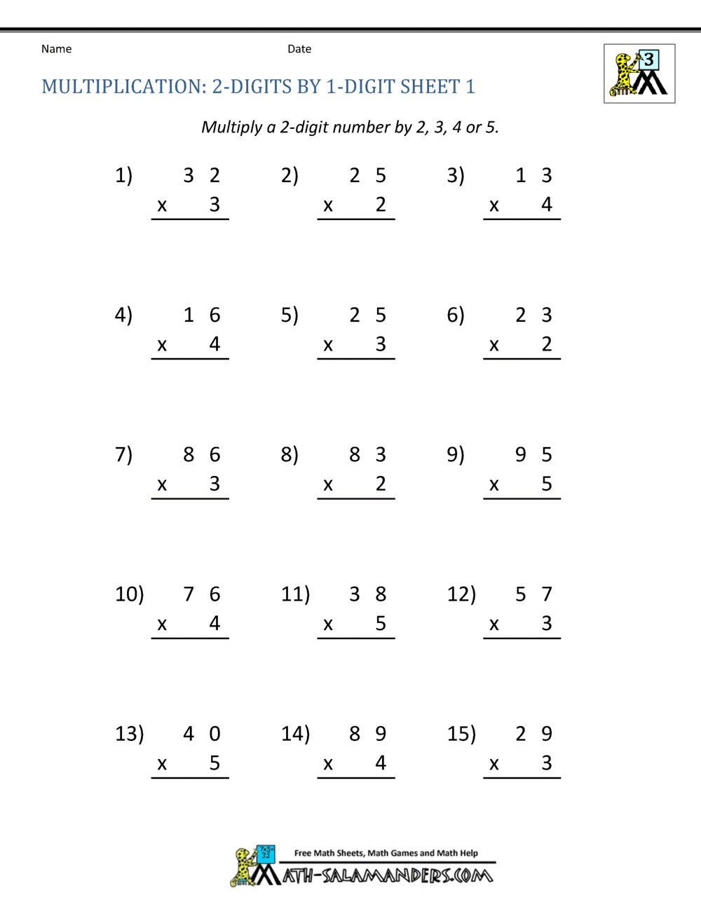 Multiplication Worksheets For 3rd Grade