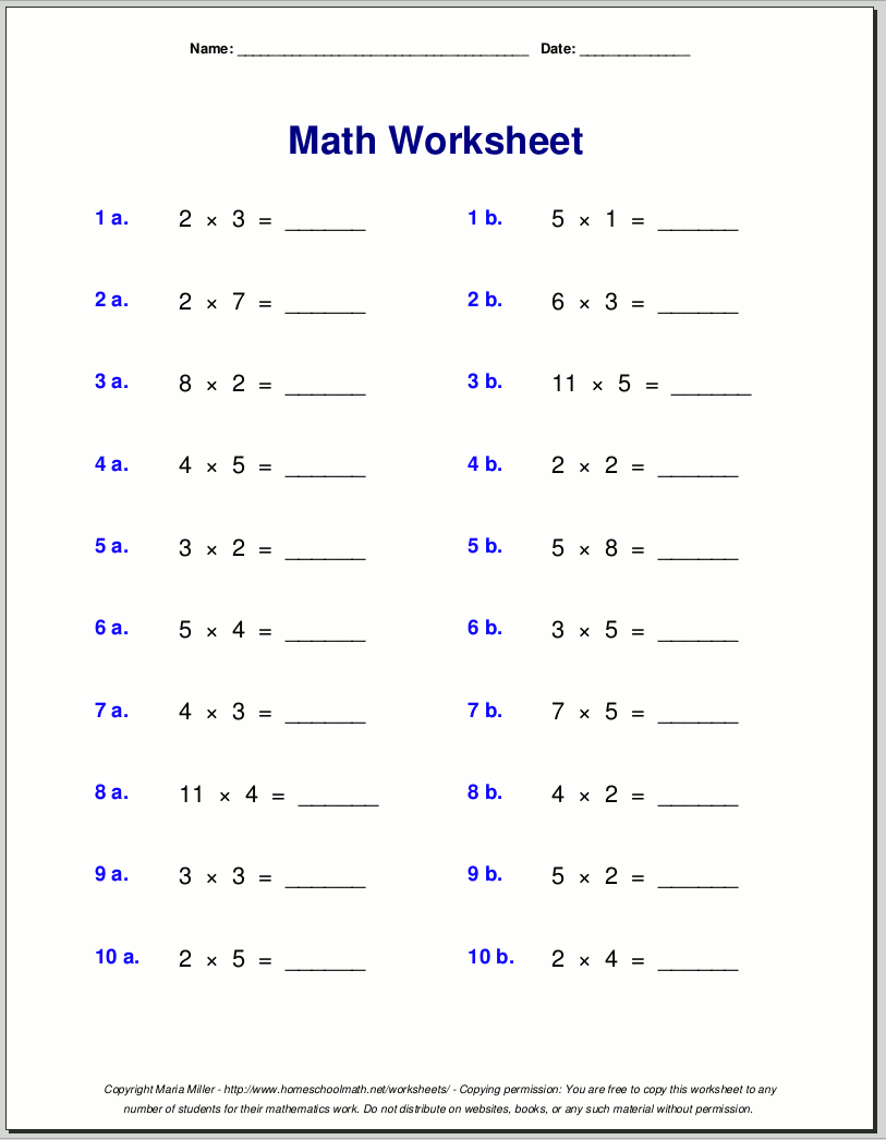 Free Printable Multiplication Worksheet For Third Grade