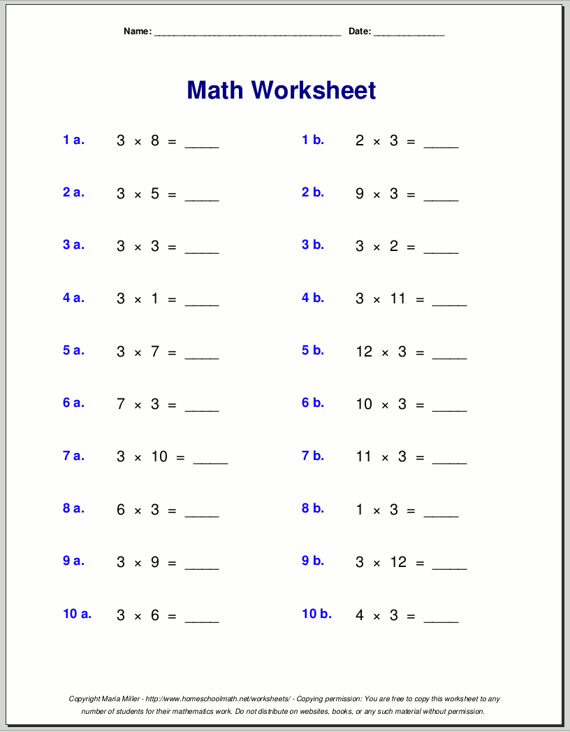 Multiplication Worksheets For Grade 3 Third Grade Addition Worksheets