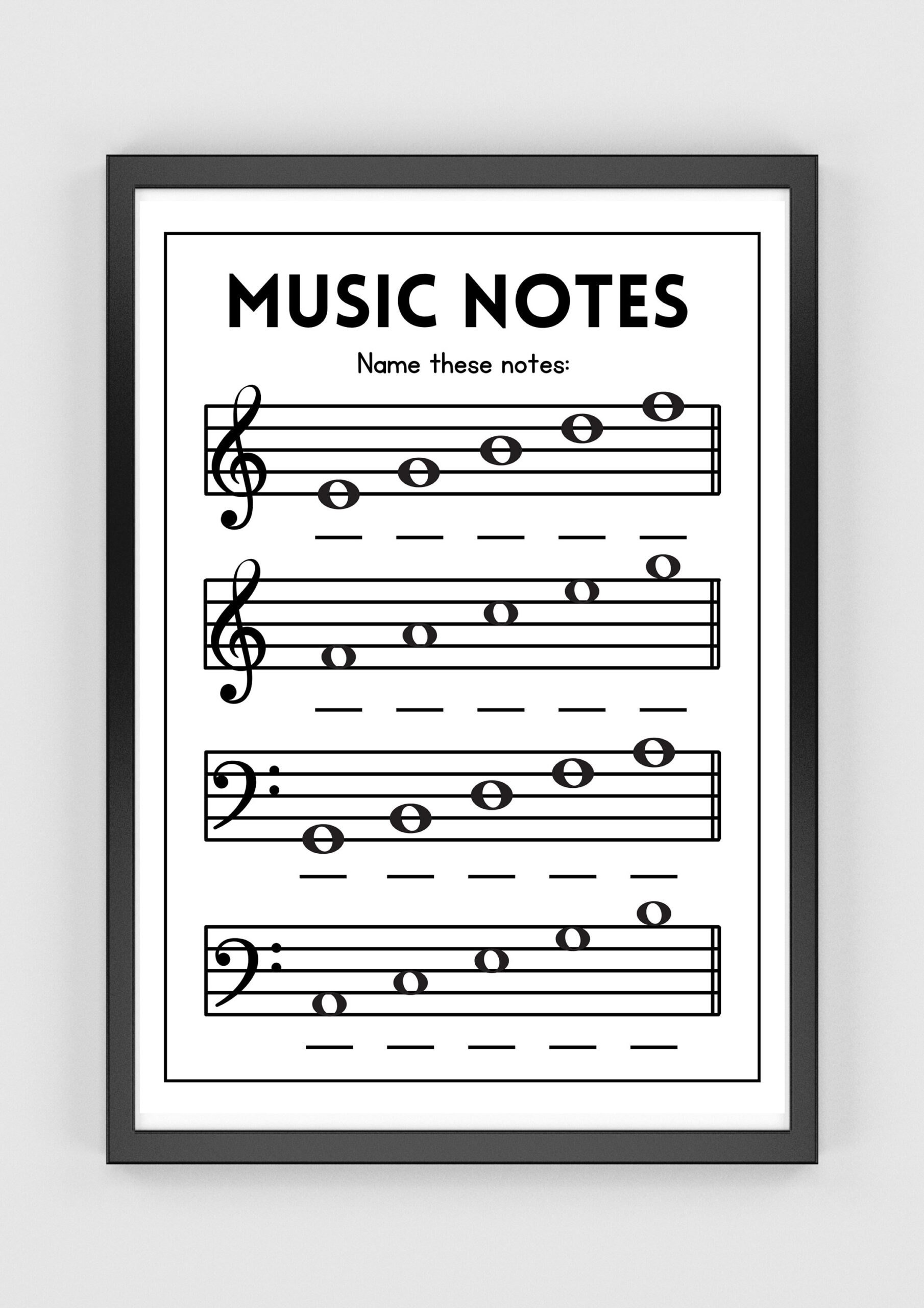 Music Notes Worksheet Piano Lesson Printable Poster Digital Download Etsy Israel