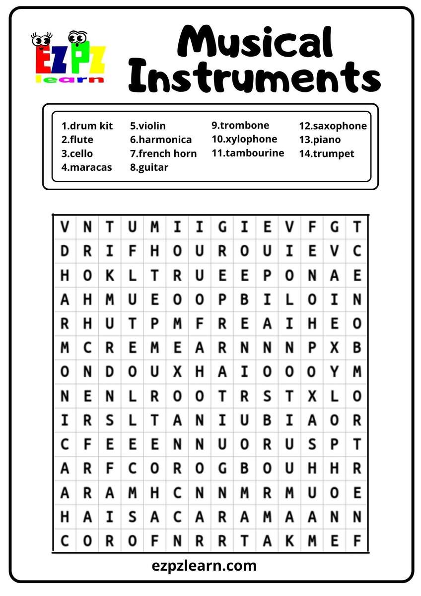 Musical Instruments Word Search Ezpzlearn Musical Terms Word Search WordMint