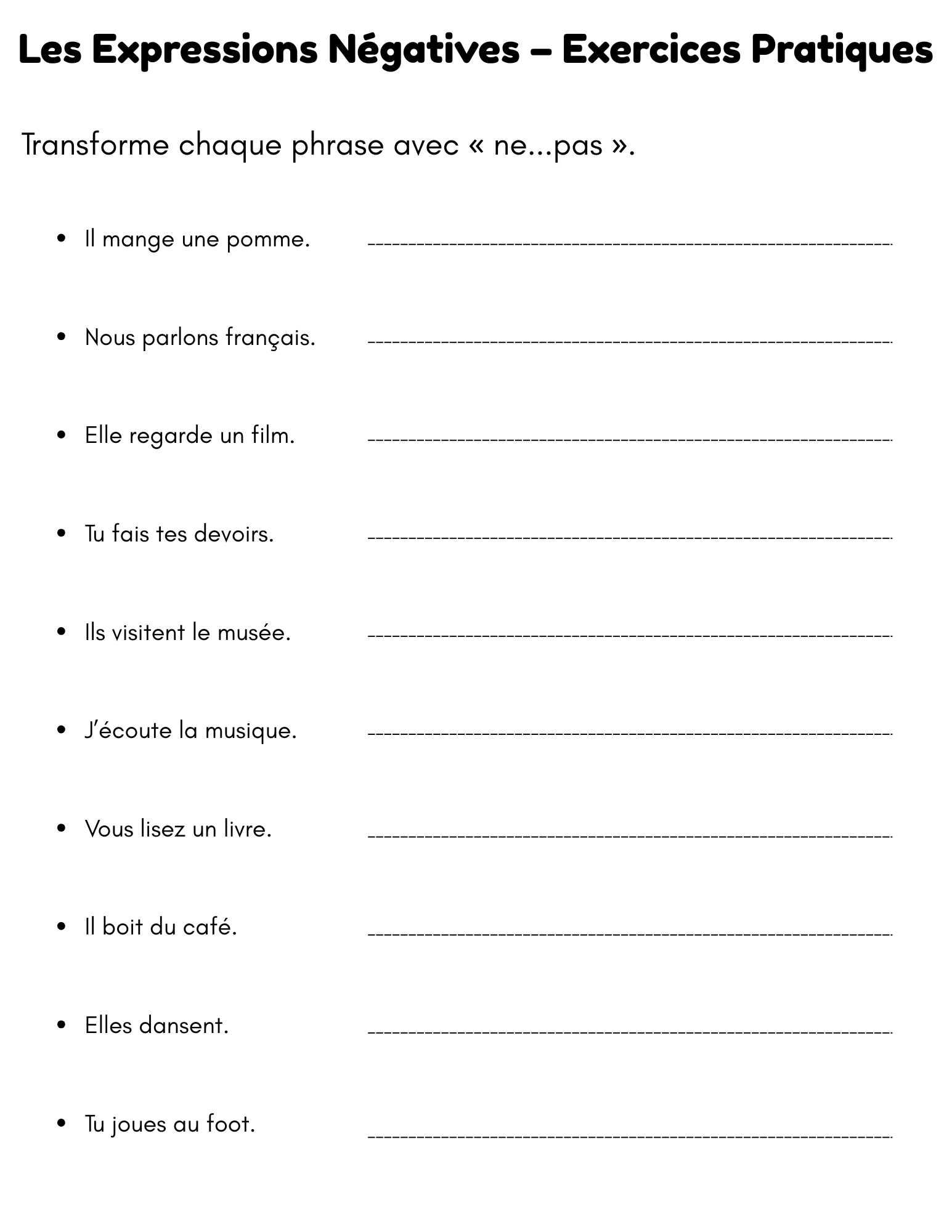 Negative Expressions In French Exercises Les Expressions N gatives Made By Teachers