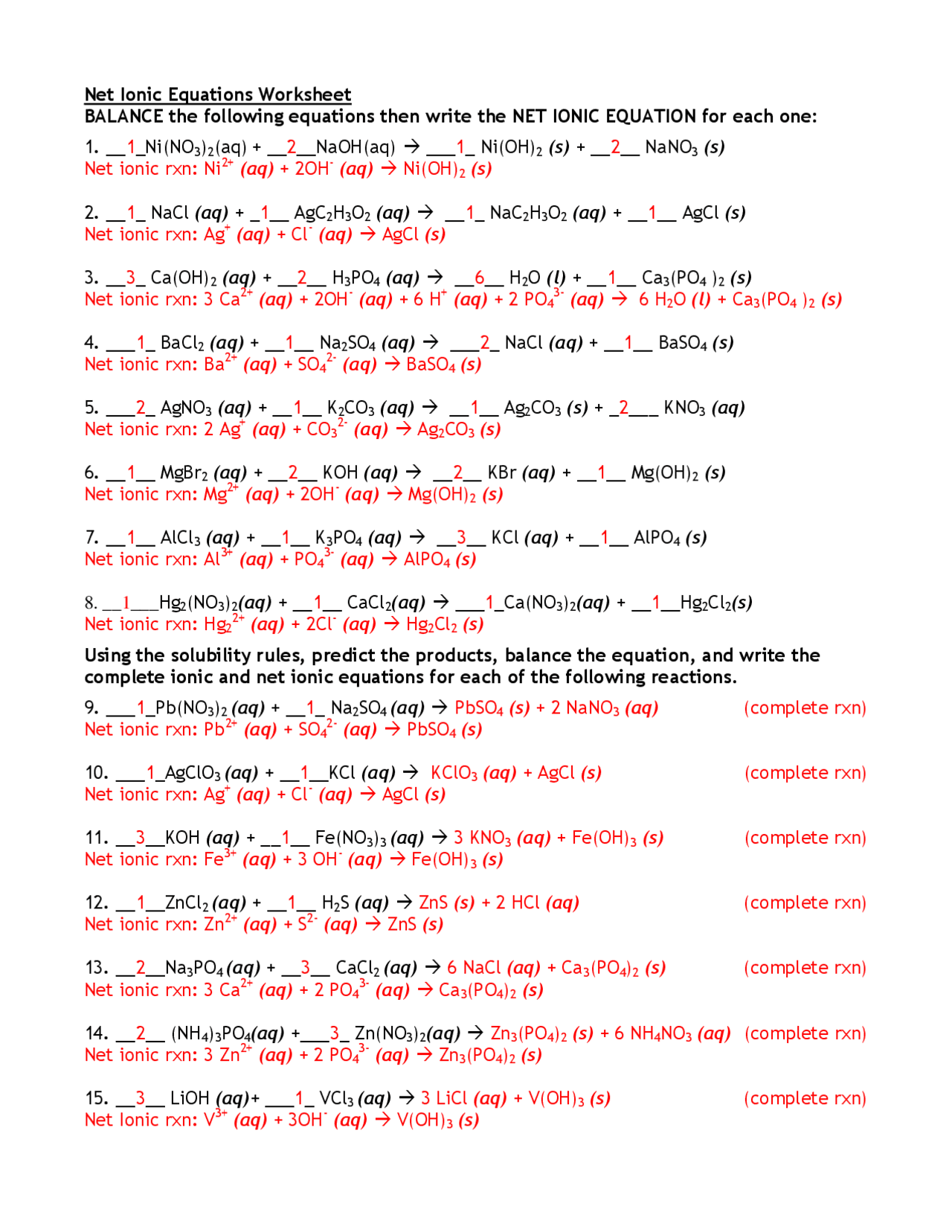 Net Ionic Equations Worksheet BALANCE The Following Worksheets Library Net Ionic Equations Worksheet BALANCE The Following Worksheets Library