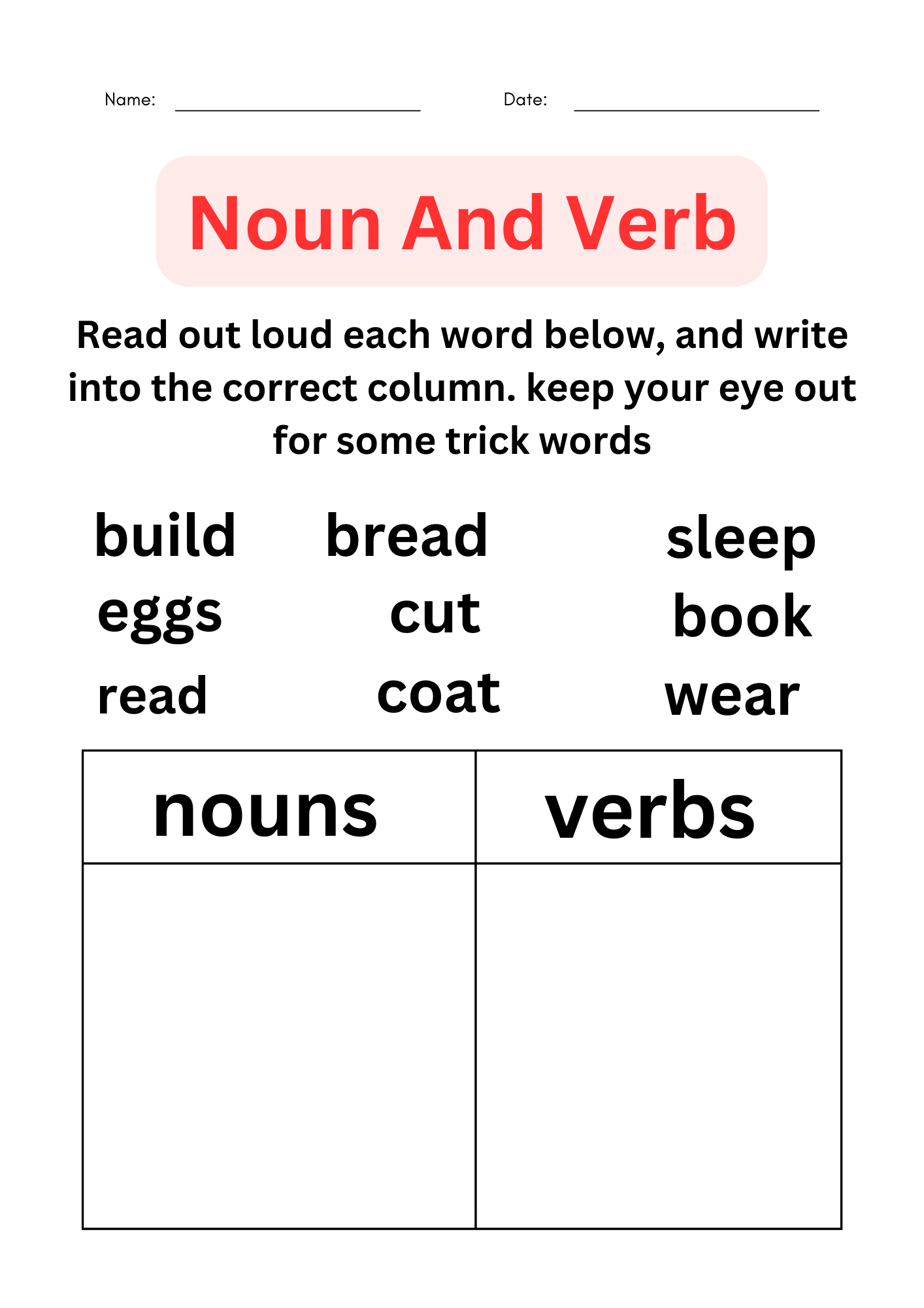 Noun And Verb Worksheets For Kindergarten Made By Teachers Noun And Verb Worksheets For Kindergarten Made By Teachers