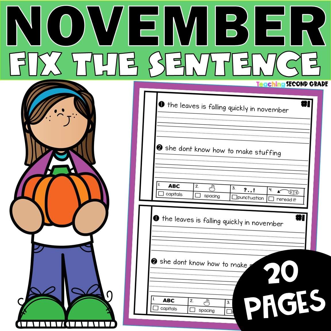 November Fix The Sentence Worksheets Sentence Editing Daily Oral Language DOL Teaching Ideas Made Easy