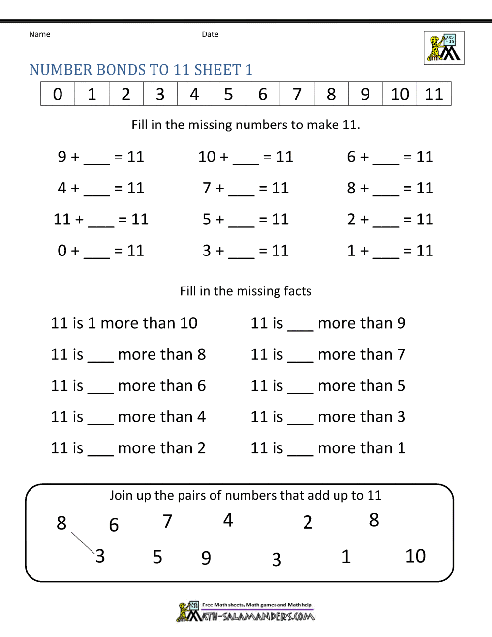 Number Bonds To 20 Worksheets