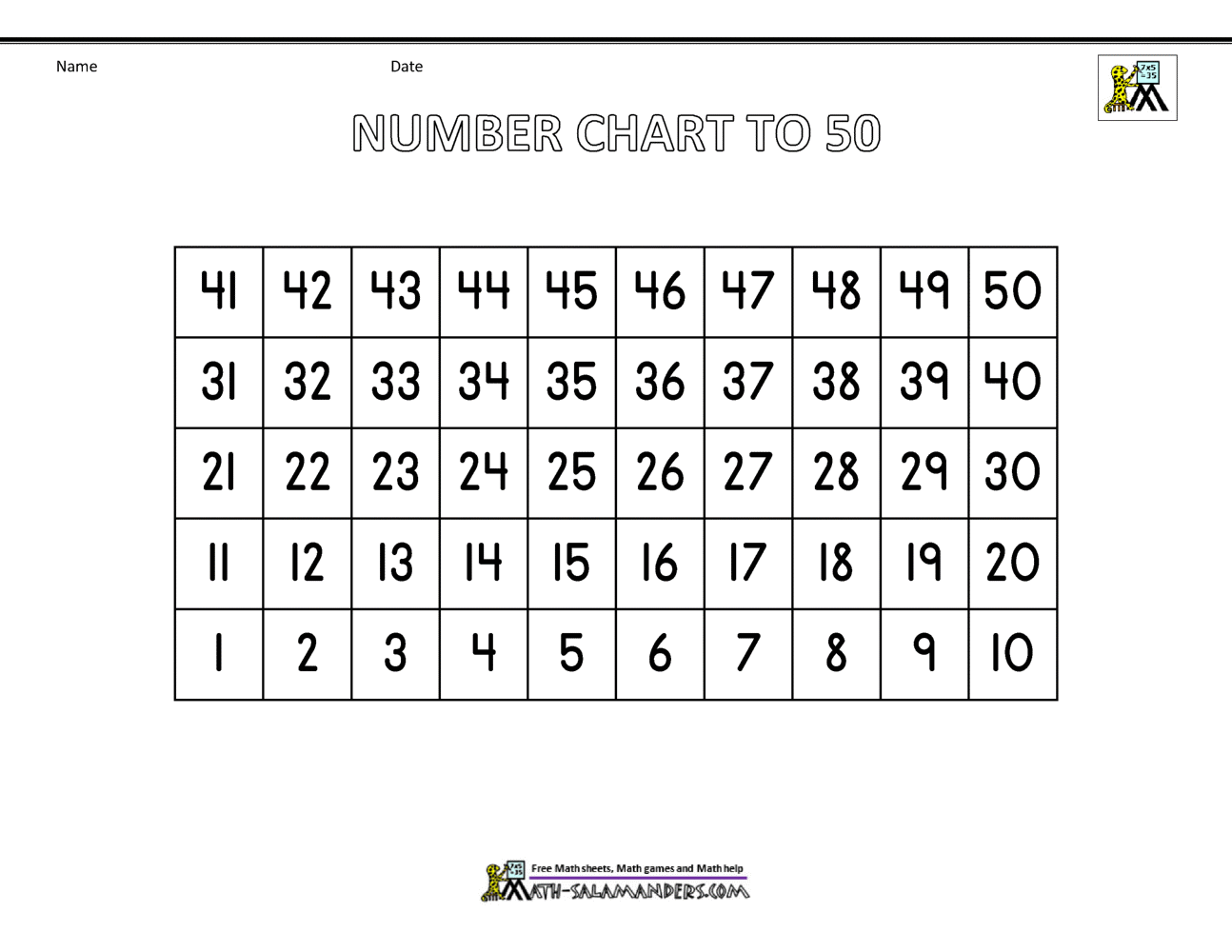 Number Chart To 50 Number Chart To 50